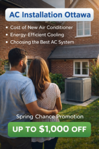 AC installation Ottawa technician installing energy efficient air conditioning system in modern home